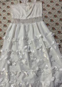 Elegant White Tiered Dress with Tiara