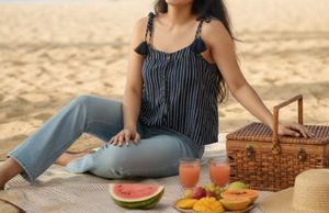Striped Tank Top with Tie Straps