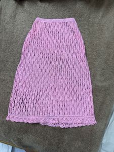 Pink Crochet see through Midi Skirt- M