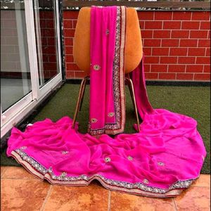Stunning Rose Pink Embroidered Saree