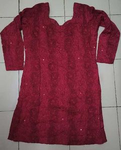 Elegant Red Chikankari Kurta