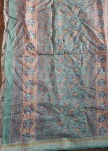 Vintage Floral Print Cotton Saree