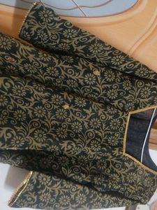Black &amp; Gold Embroidered Kurta with sharara and du