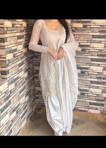 Elegant Silver Embroidered Kurti Set