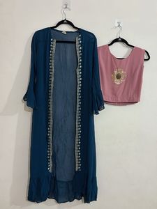 Elegant 3 piece Teal and Pink Ethnic Outfit