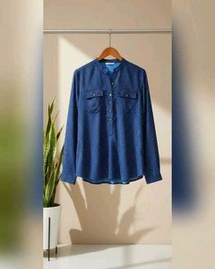 Blue Polka Dot Blouse with Pockets