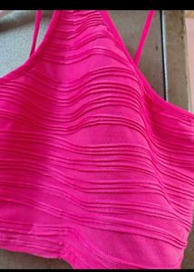Bright Pink Textured Crop Top