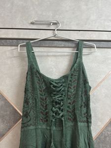 Boho Green Lace-Up Dress