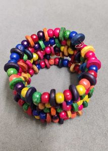Layered Wooden Multicolor Bead Spring Bracelet