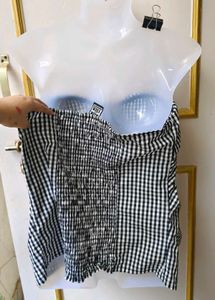 Gingham Strapless Ruched Top