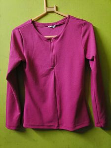 Pink Long Sleeve Zipper Neck Top