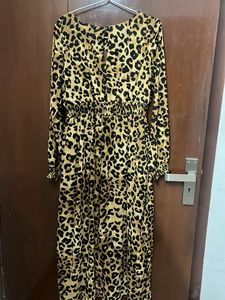 Leopard Print Long Sleeve Midi Dress