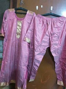 Pink Kurta Set with Gold Border