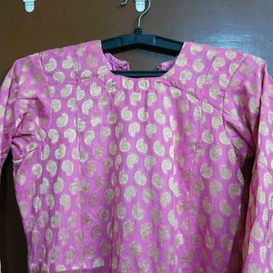 Pink Kurta Gold Print with pants