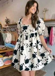 Floral Print Puff Sleeve Mini Dress