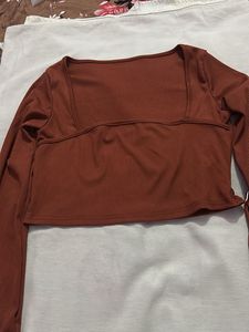Ribbed Square Neck Long Sleeve Crop Top