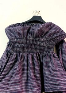 Chic Off-Shoulder checks Smocked top