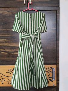 Green & White Striped Bow Dress