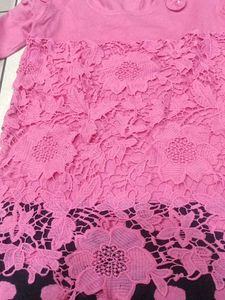 Chic Pink Lace &amp; Polka Dot Top