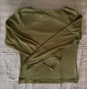 Olive Green Ribbed Cutout Top