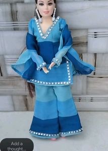 barbie doll outfits Blue Striped Kurta Set with Pa