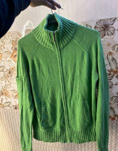 Green Zip-Up Knit Cardigan