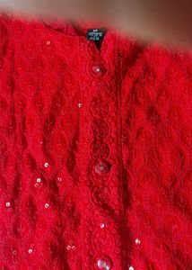 Beautiful Lush Red Chikankari Kurti
