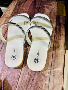 Stylish White &amp; Silver Flat Sandals