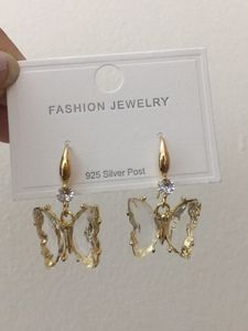 Clear Butterfly With Gold Dangling Earrings
