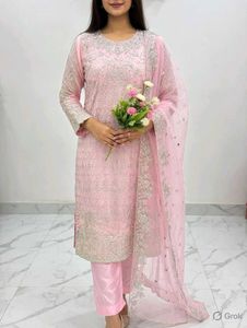 Pink Embroidered Kurta Set with Dupatta