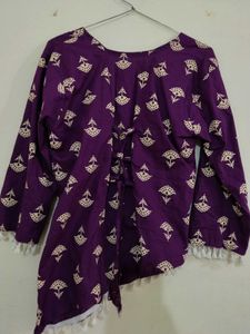 Vibrant Purple Short Kurti with Floral Print