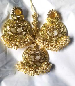 Golden Pearl Earring Tika Set