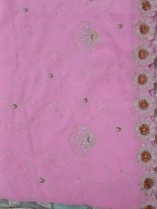 Elegant Pink Embroidered Chiffon Fabric