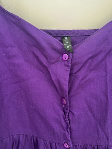 Purple Puff Sleeve Tiered Dress