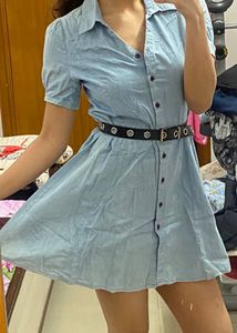 Light Wash Denim Button-Up Dress