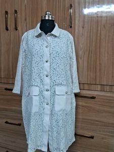 White Lace Button-Up Top ,shrug