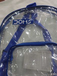 DOMS Clear Blue Backpack and Pack of 6 Greeting ca