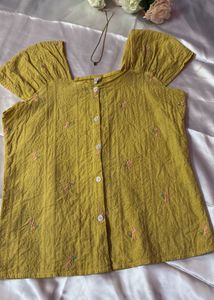 Chic Embroidered Mustard Yellow Top