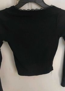 Black Lace Trim Long Sleeve Top