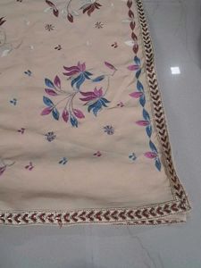 Beige Floral Embroidered Saree