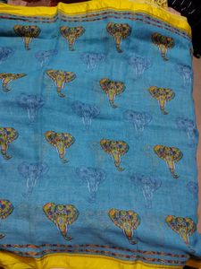 Blue Elephant Print Saree with Blouse