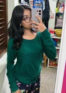 Teal Knit Sweater with Textured Pattern