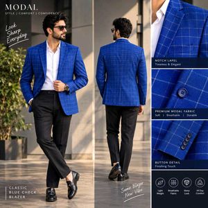 Men's Blue Plaid Blazer