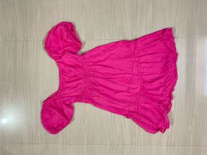 Vibrant Pink Off-Shoulder Ruffle Dress