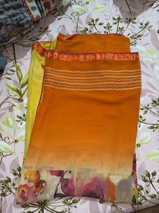 Vibrant Yellow &amp; Orange Saree with blouse
