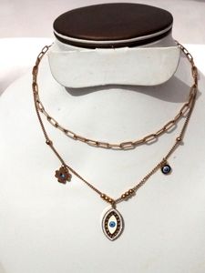 Anti Tarnish Double Layer Necklace,It Gives Trendy Looks With Evil Eyes For Nazar 🧿 rakshak