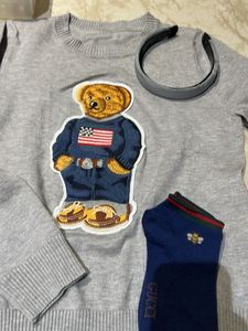 Cute Bear Graphic Sweater(with hairband&amp; socks)