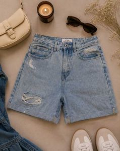 Light Wash Distressed Denim Shorts