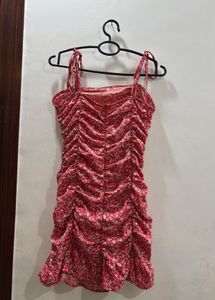 Red Floral Ruched Mini Dress | adjustable straps