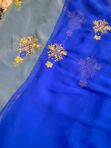 Royal Blue Embroidered Saree